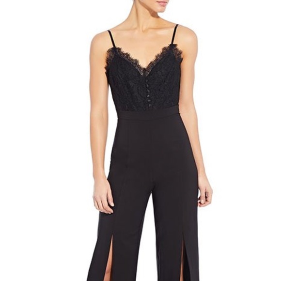 Aidan Maddox Crepe and Lace Cami Black Jumpsuit Thigh High Slit SZ 6 or 12 NEW - Picture 1 of 2